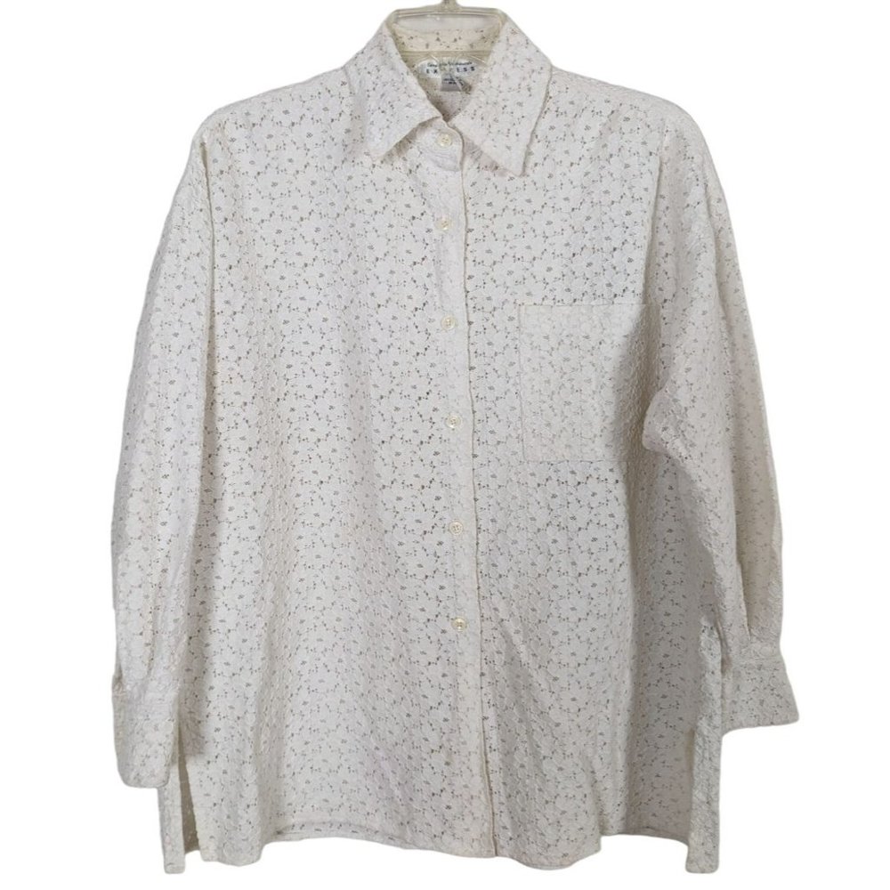 Vintage Compagnie Internationale EXPRESS white lace 3/4" sleeve blouse XS/0 1990